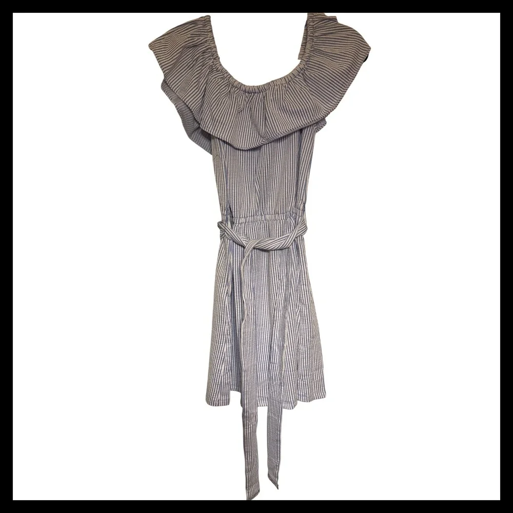 NWT Michael Kors Off Shoulder‎ Striped Ruffle Dress Crew Blue P/M MSRP $140